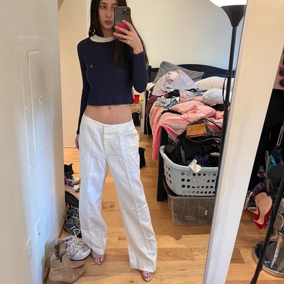 Bloomingdale's Pants - White Wool Wide-Leg Trousers